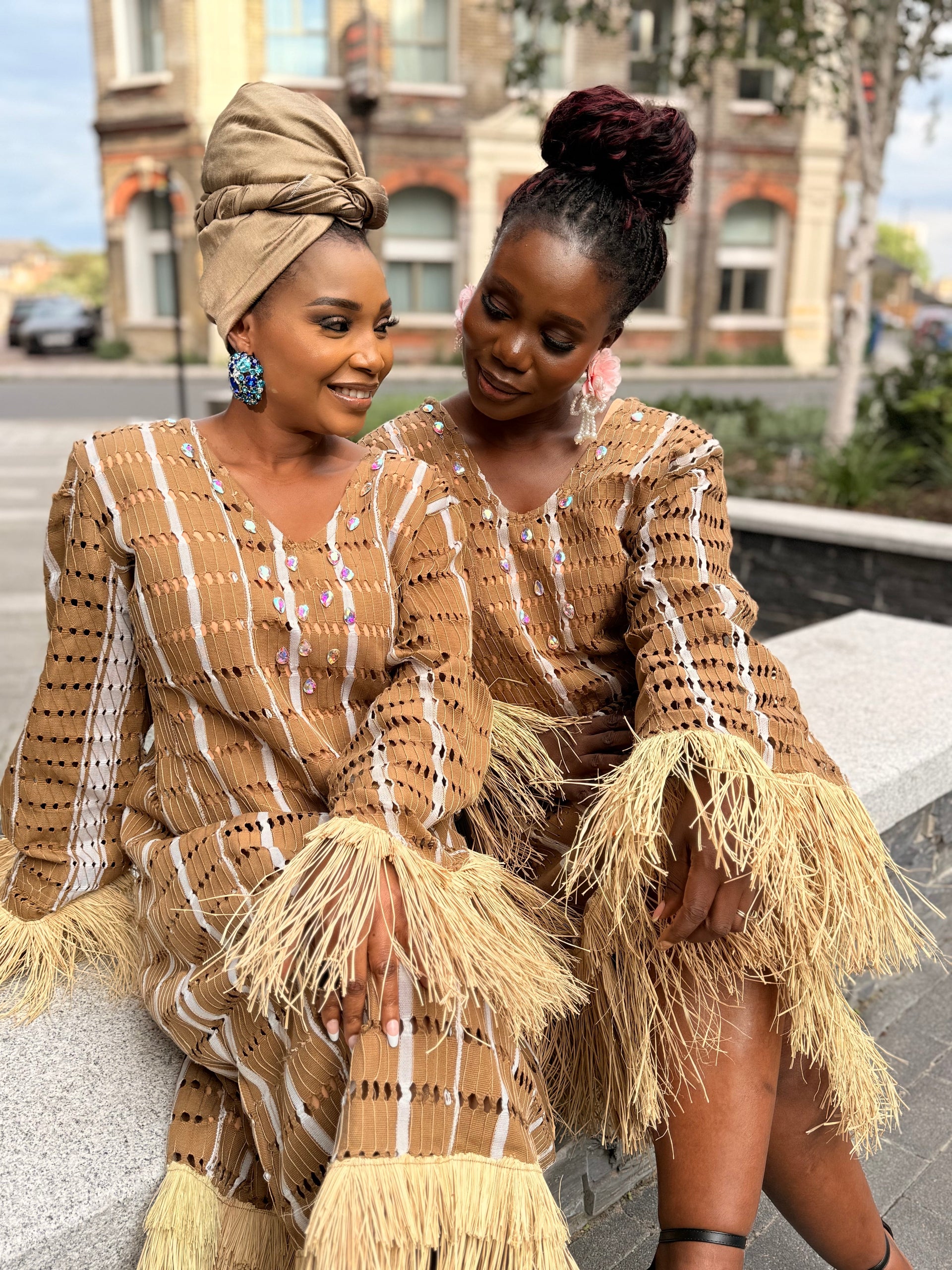 Asàkè Dress – Handwoven Aso Oke with Raffia & Stone Embellishments | Amazin Apparels