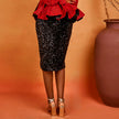 Stretch black sequin skirt of the Ìfẹ́ Set, fully lined with a back zip closure