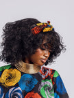 Close-up neck view of the swirl Peplum Top