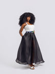 A model wearing Amazin Apparels unlined black organdy maxi skirt 