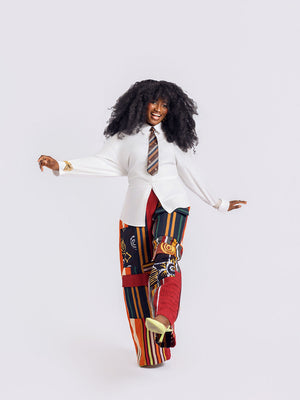 Front-view of a model wearing the Aso-Oke Pants