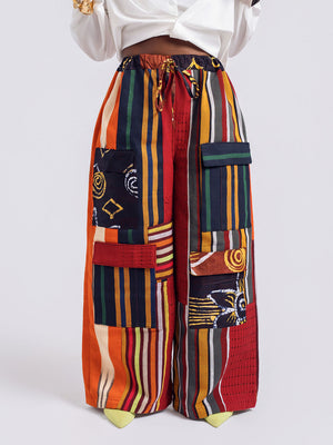 Close-up front-view of a model wearing the Aso-Oke Pants