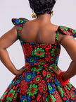 Back view of the Floral Statement Flare Dress showing the seamless fit and long hidden zipper closure.