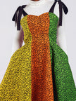 Close-up Front-view of a model wearing Cynthia Colourful Ankara Dress | Amazin Apparels