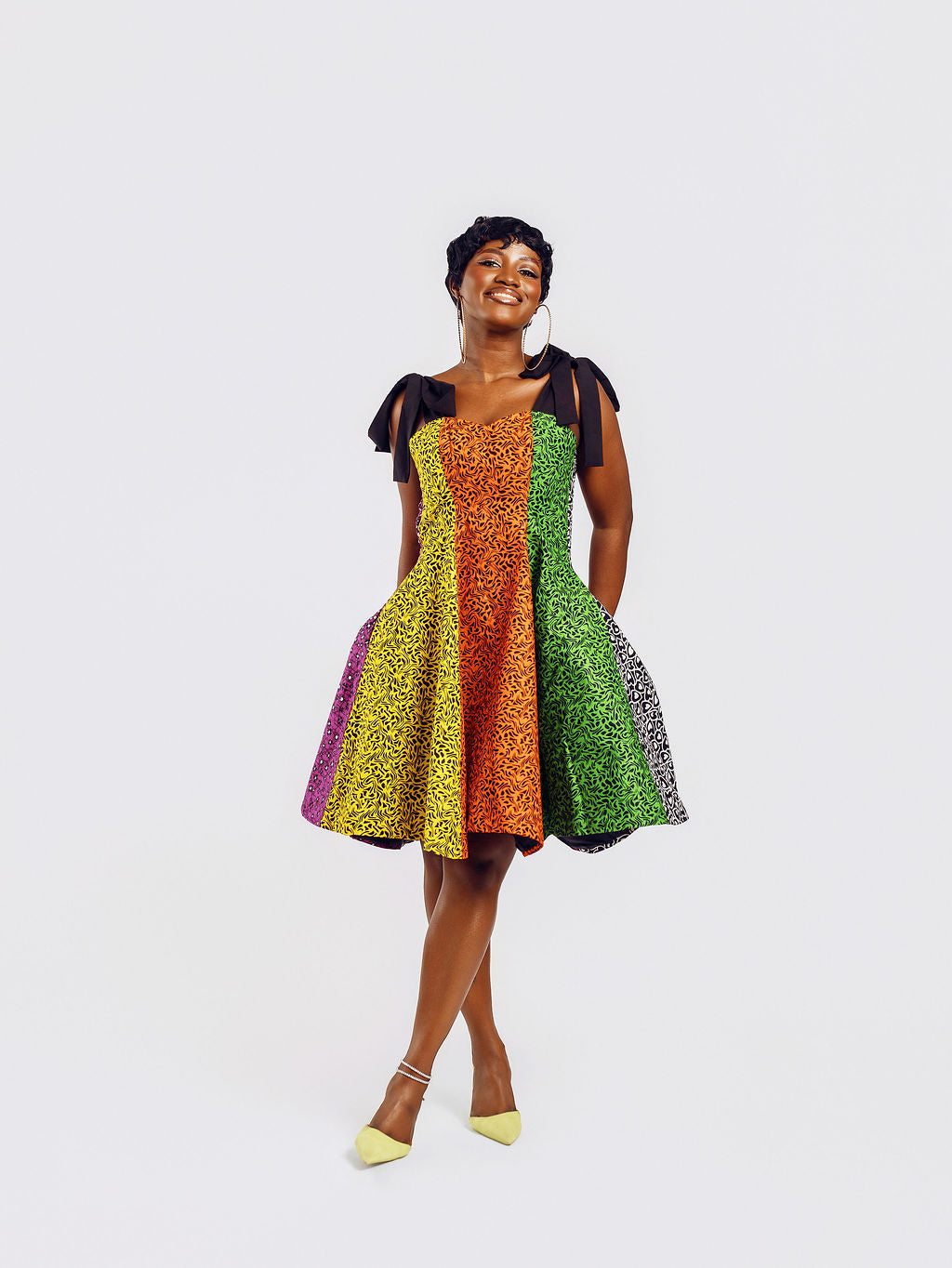 Front-view of a model wearing Cynthia Colourful Ankara Dress | Amazin Apparels