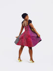 Back-view of a model wearing Cynthia Colourful Ankara Dress | Amazin Apparels