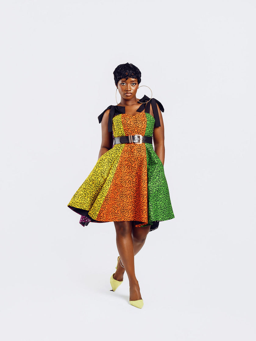 Front-view of a model wearing Cynthia Colourful Ankara Dress | Amazin Apparels