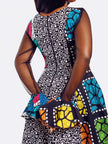 Close-up Back-view of a model wearing Doris Mixed Ankara Print Dress | Amazin Apparels - AmazinApparels