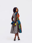 Back-view of a model wearing Doris Mixed Ankara Print Dress | Amazin Apparels - AmazinApparels