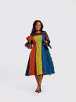 Front-view of a model wearing Doris Mixed Ankara Print Dress | Amazin Apparels - AmazinApparels