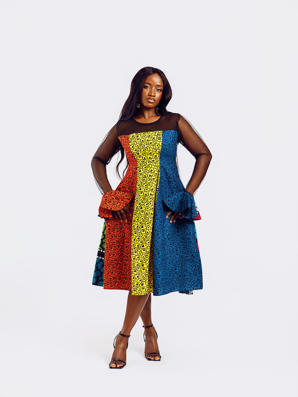 Front-view of a model wearing Doris Mixed Ankara Print Dress | Amazin Apparels - AmazinApparels